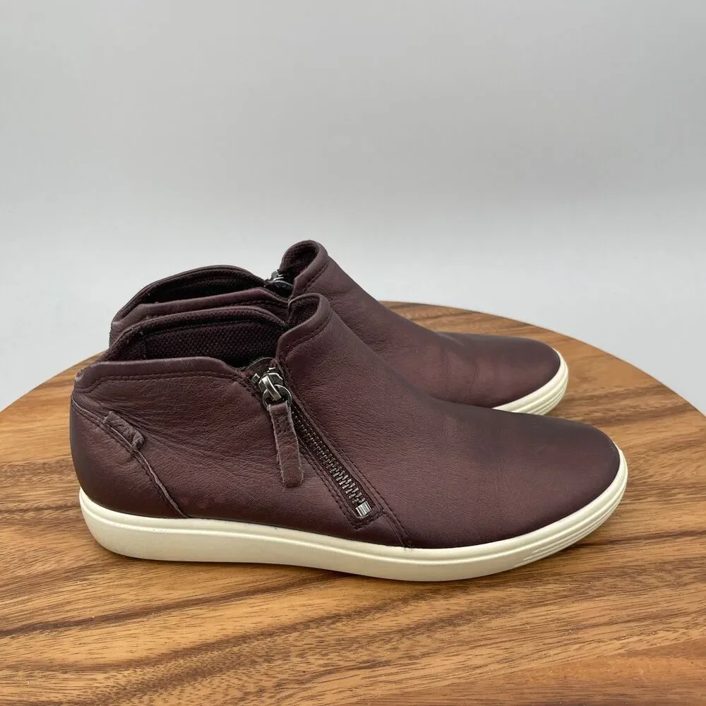 Ecco Soft 7 Shoes Womens 8 / 39 Brown Leather Comfort Zip Sneakers Boots Booties